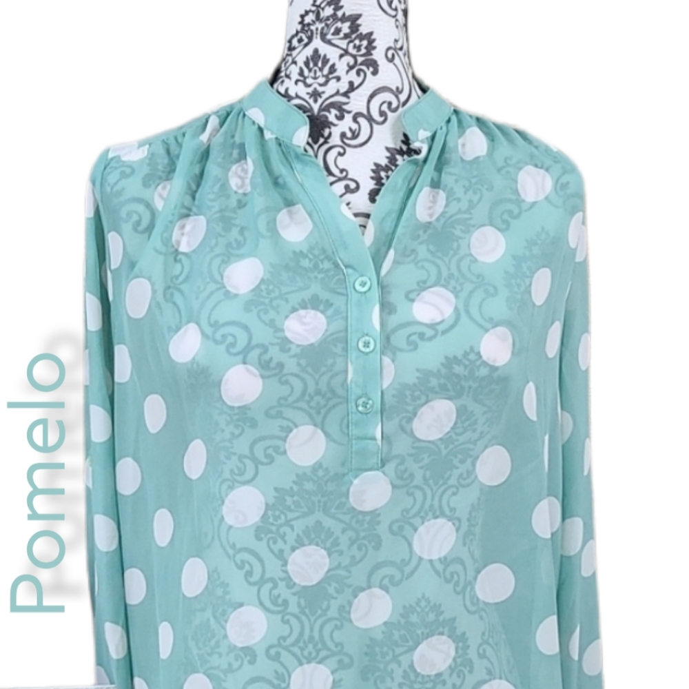Pomelo Polka Dot Tab-Sleeve Blouse - Picture 4 of 7